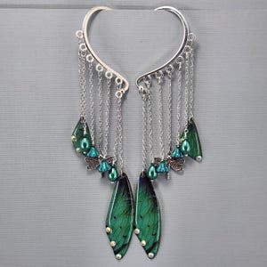 Ear Cuffs Ear Wraps Dragonfly Wing Ear Cuff Fairy Wings Long Dangle Ear Cuffs No Piercing Earrings Emerald Green Wings Glitter Wing Ear Cuff