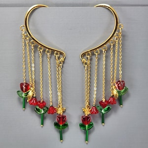 Ear Cuffs Ear Wraps Rode Tulpen Hangende Ear Cuff Gold Bee Ear Wrap Geen piercing-oorbellen Bell Flowers manchetten Tulp bloemen manchetten paar of enkele
