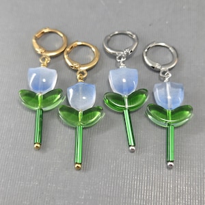 Tulip Earrings Huggie Hoop Earrings Blue Tulip Hoop Earrings Tiny Hoop Earrings Silver Tulips Gold Tulips Dainty Hoop Earrings Pair/Single