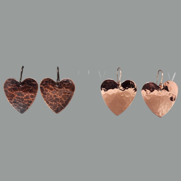 7/8" Hammered Copper Earrings Copper Hammer Texture Earrings Heart Earrings Recycled Copper Earrings Bright Shiny Copper Oxidized Copper