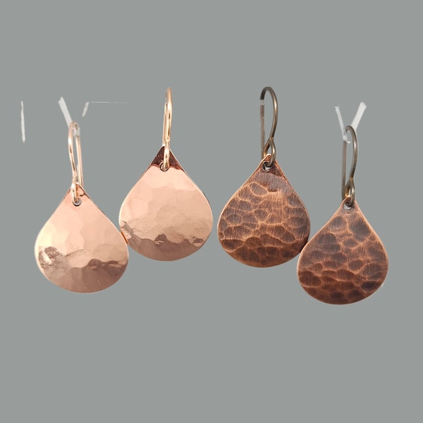 3/4x5/8 Hammered Copper Earrings Copper Hammer Texture Earrings Teardrop Earrings Recycled Copper Bright Shiny Copper Oxidized Copper