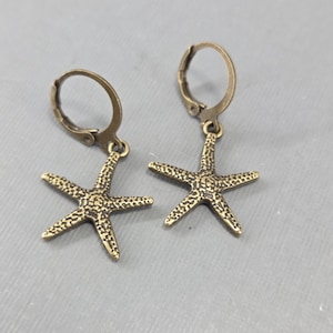Huggie Hoop Earrings Starfish Earrings Brass Starfish Hoop Earrings Tiny Hoop Earrings Dainty Star Fish Hoop Earrings Pair or Single