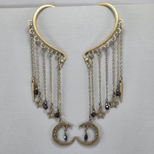 Fairy Moon Brass Ear Cuff: Dangle Star and Spike Ear Wrap, No Piercing Pair or Single