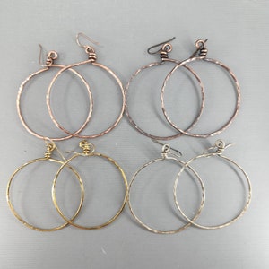 1 7/8&quot; Hammer Texture Hoops Rustic Hoop Earrings Large Hoop Earrings Boho Hippy Hoops Bright Copper Oxidized Copper Sterling Silver Brass