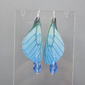 Fairy Wing Earrings Dragonfly Wings Earrings Blue Fairy Wing Earrings Butterfly Crystal Earrings Blue Teardrop Crystal Earrings Dangle Wings image 6