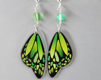 Butterfly Wing Earrings Green Monarch Butterfly Wings Earrings Dangle Drop Earrings Magical Fairy Wing Earrings Colorful Wing Earrings