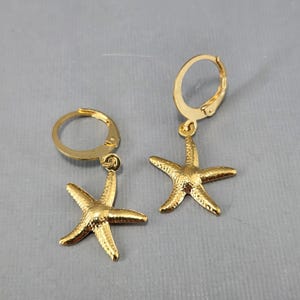 Huggie Hoop Earrings Starfish Earrings Gold Starfish Hoop Earrings Tiny Hoop Earrings Dainty Star Fish Hoop Earrings Pair or Single