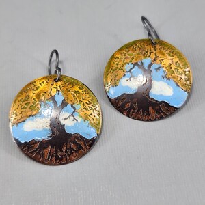 Tree of Life Necklace Tree of Life Earrings Tree of Life Set Blue Sky Etched Recycled Copper Jewelry image 4