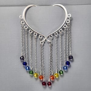 Ear Cuffs Ear Wraps Dangle Ear Cuff Rainbow Ear Cuffs Chakra Ear Wrap Pride Cuff No Piercing Earrings LBGTQ Silver Ear Wrap Pair or Single