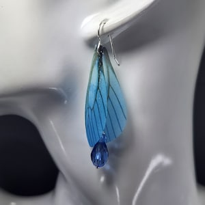 Fairy Wing Earrings Dragonfly Wings Earrings Blue Fairy Wing Earrings Butterfly Crystal Earrings Blue Teardrop Crystal Earrings Dangle Wings image 8