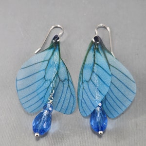Fairy Wing Earrings Dragonfly Wings Earrings Blue Fairy Wing Earrings Butterfly Crystal Earrings Blue Teardrop Crystal Earrings Dangle Wings image 4