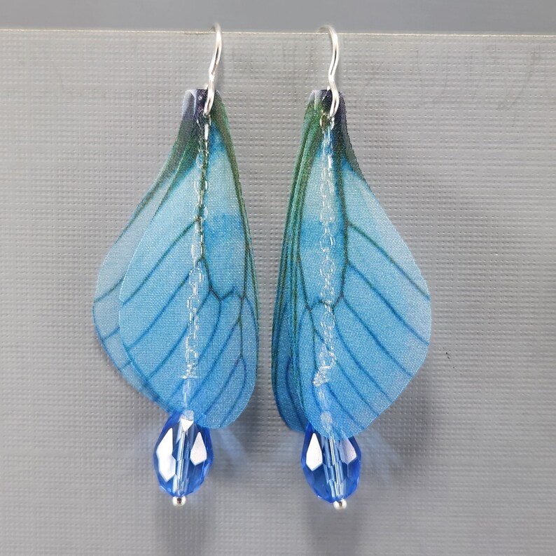 Fairy Wing Earrings Dragonfly Wings Earrings Blue Fairy Wing Earrings Butterfly Crystal Earrings Blue Teardrop Crystal Earrings Dangle Wings blue Crystal