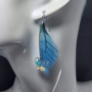 Fairy Wing Earrings Dragonfly Wings Earrings Blue Fairy Wing Earrings Butterfly Crystal Earrings Blue Teardrop Crystal Earrings Dangle Wings image 9
