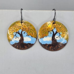 Tree of Life Necklace Tree of Life Earrings Tree of Life Set Blue Sky Etched Recycled Copper Jewelry earrings