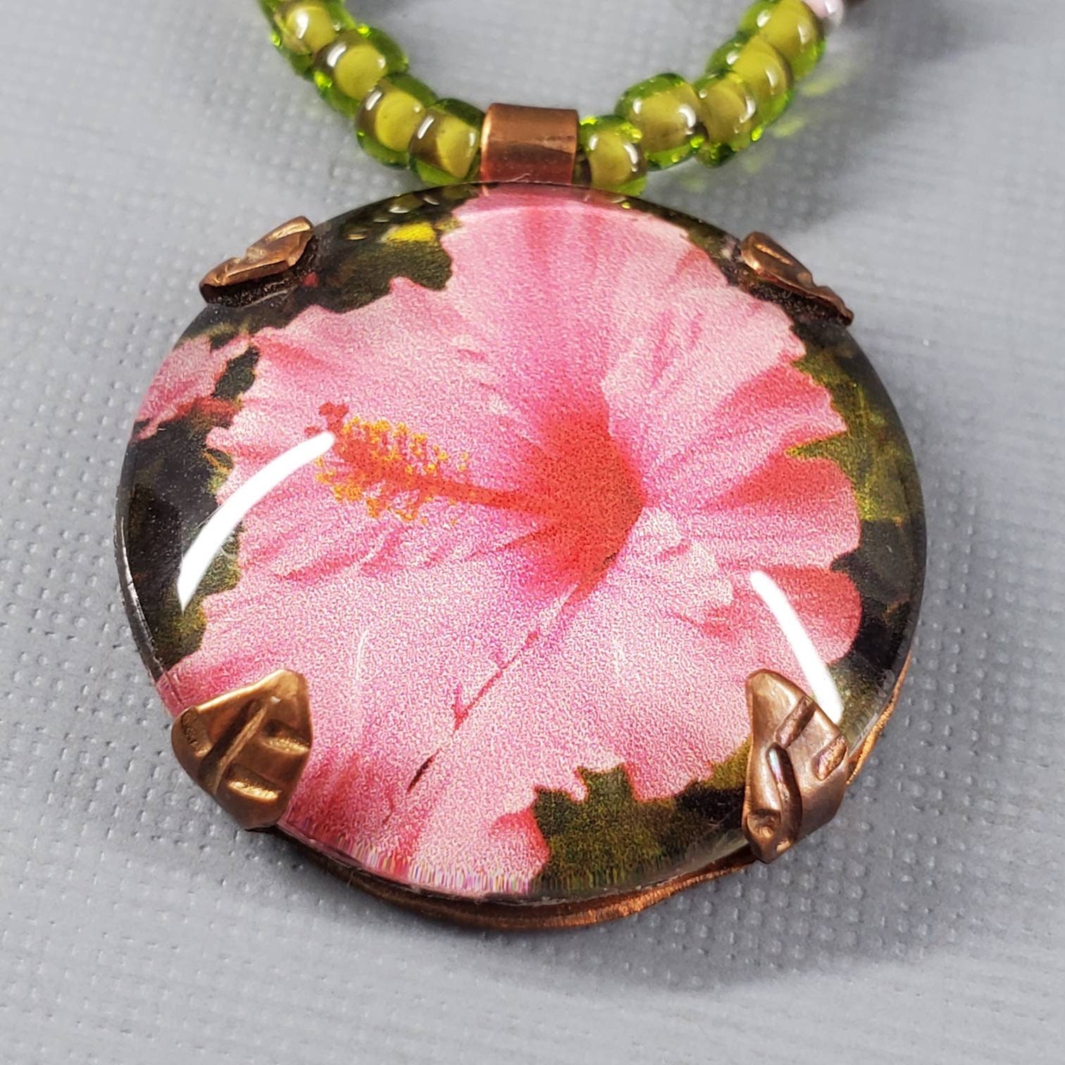 Hibiscus Flower Necklace Cabochon Necklace My Photography Etsy