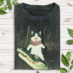 Funny Cat With A Crocodile Shirt, Scaring Cat Shirt, Silly Cat Shirt, Gen Z Joke Shirt, Stupid Brainrot Tee, Cat Lover Gift, Funny Kitty Tee