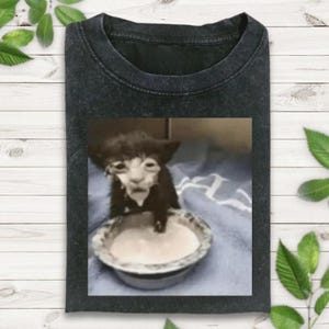 Funny Cat Drinks Milk Meme Shirt, Whimsical Black Cat Meme Shirt, Cat Meme Shirt, Funny Cute Cat Shirt, Gen Z Joke Tee, Stupid Brainrot Gift