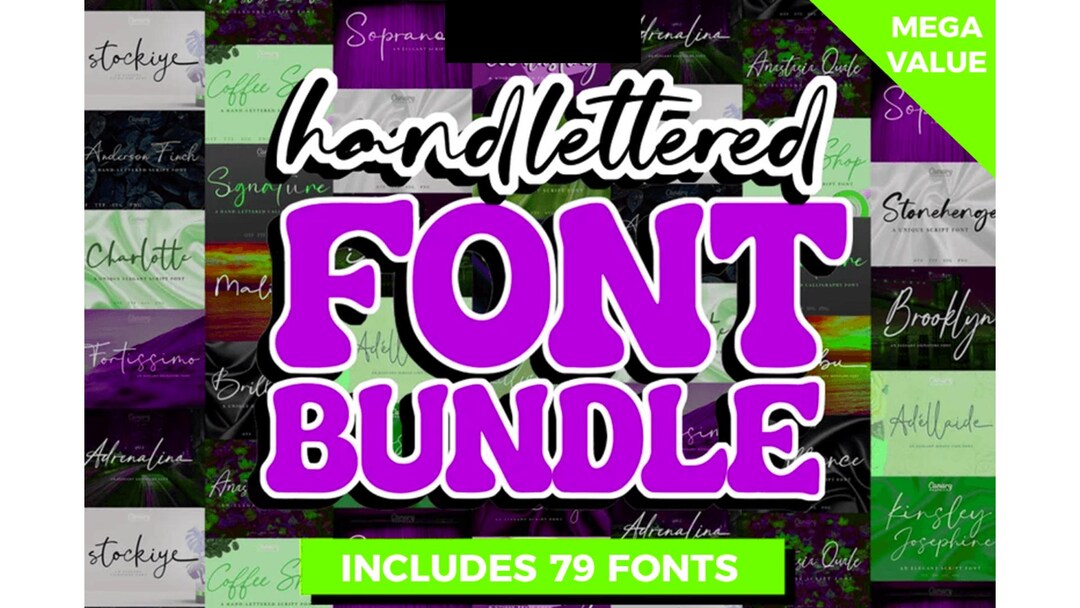 Mega Handlettered Font Bundle, Procreate Font, Vintage Canva Fonts ...