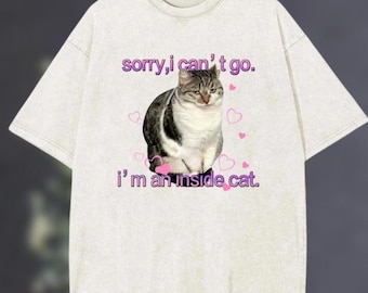 Sorry I Can't Go I'm An Inside Cat Comfort Colors Shirt, Inside Cat Shirt, Funny Cat Shirt, Unhinged Cat Graphic Shirt, Sarcastic Cat Shirt