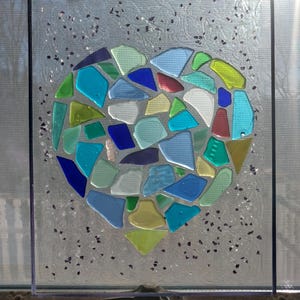 Multi colored Tumbled Glass Heart Mosaic Suncatcher