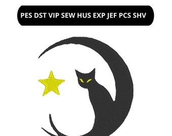 Embroidery Machine Digital Download, Cat In Moon Silhouette Machine Embroidery Design