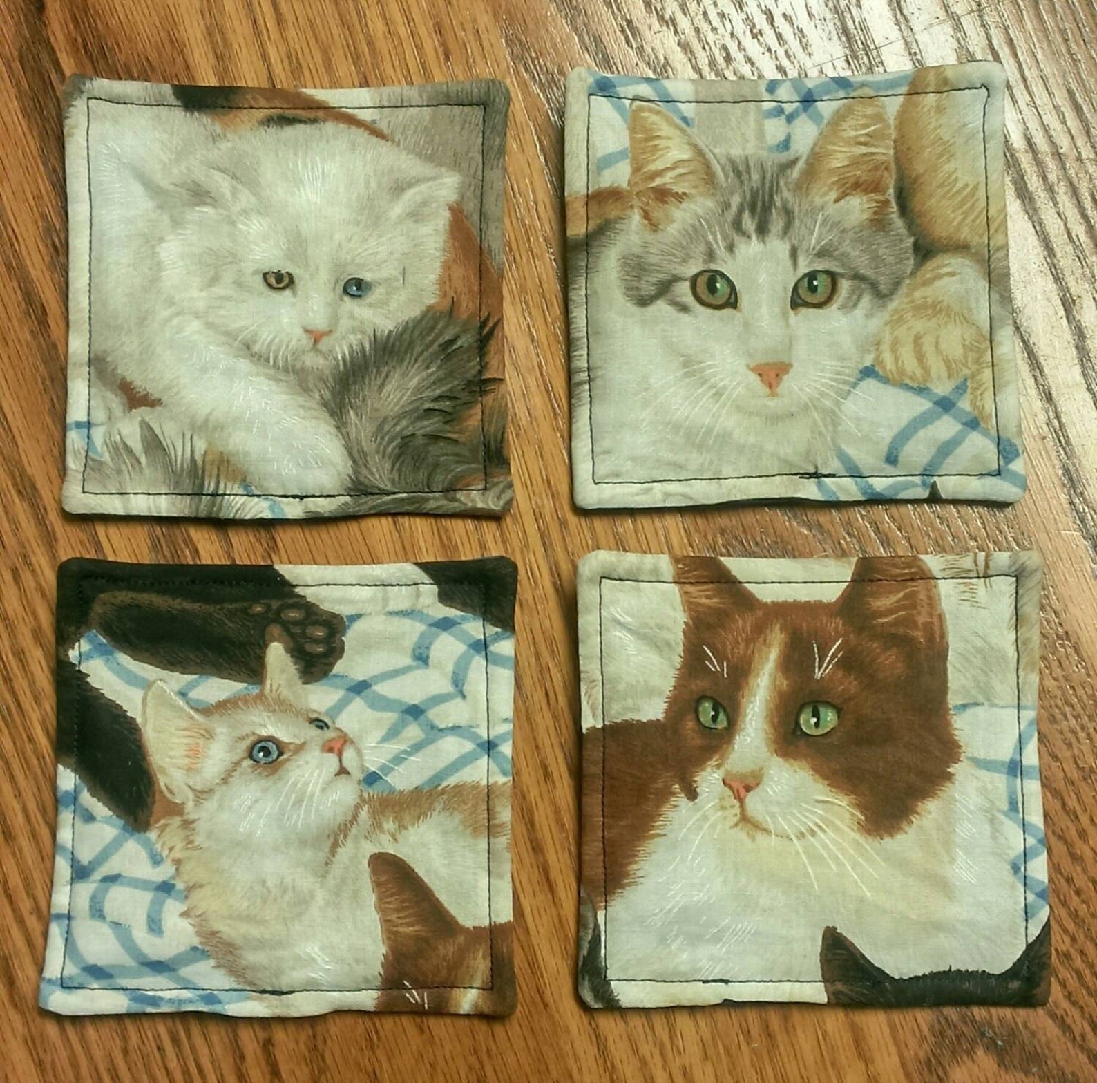 Fabric Country Cats Coaster set of 4 1 Etsy