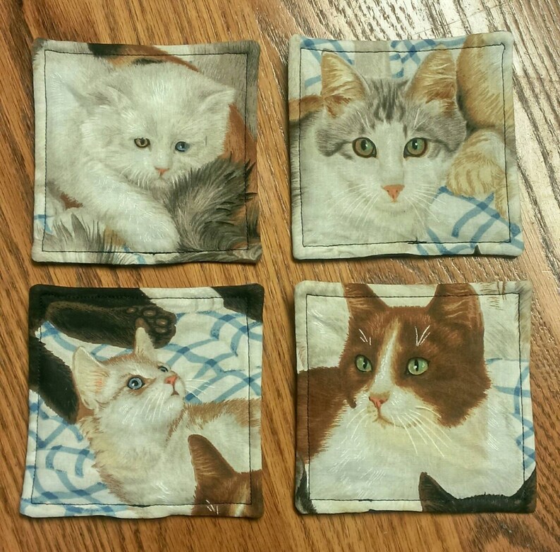 Fabric Country Cats Coaster set of 4 1 Etsy