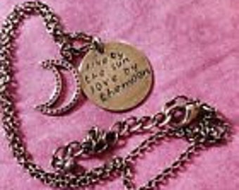 Phrase Stamped Live By Sun Love By Moon Copper Brass 18" Necklace Vintage PE1