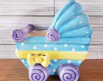 Betallic LLC Pottery Baby Carriage Nursery Planter Trinket Holder Stroller S1