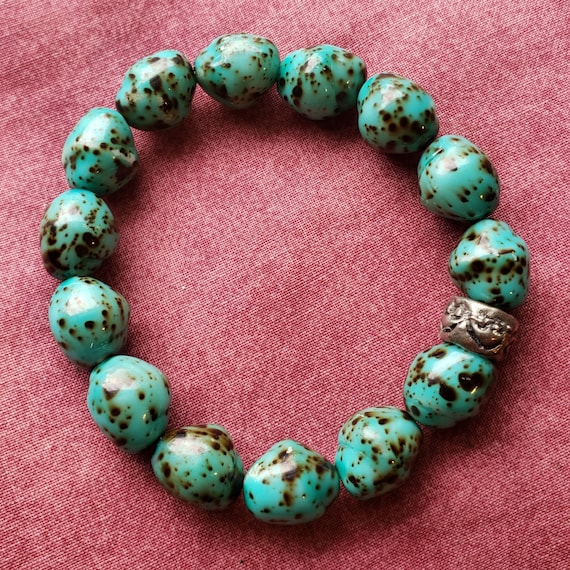 Vintage BOHO Hand Crafted Turquoise Spotted Color… - image 1