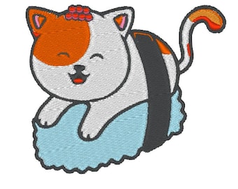 Kawaii Sushi Cat 1 Embroidery Machine Digital Download File (Many formats included for different Embroidery Machines)