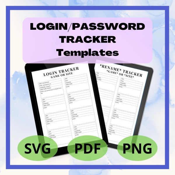 MINIMALIST PASSWORD TRACKER, Password Keeper, Website Chart, Account login tracker, list, pdf, png, svg, jpeg, Printable, Digital, Note