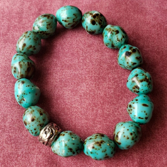 Vintage BOHO Hand Crafted Turquoise Spotted Color… - image 2