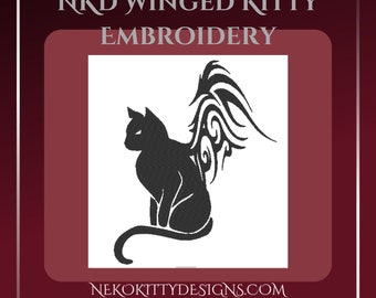 CAT ANGEL WINGS Embroidery, Digital Embroidery, Machine Embroidery, Cat Outline, Digital Download, embroidery machine design, Line Art