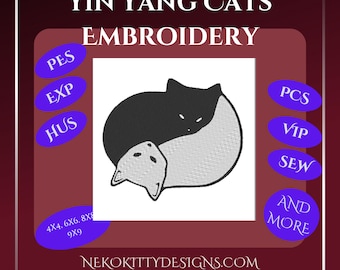 Embroidery Machine Digital Download, Yin Yang Cats Digital Download Machine Embroidery many formats