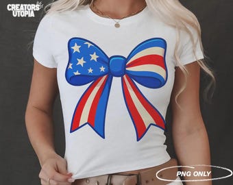 4th of July Coquette Bow PNG | Patriotic Bow Design | Instant Download for DTF, Sublimation, DTG | America Ribbon Graphic | American Flag