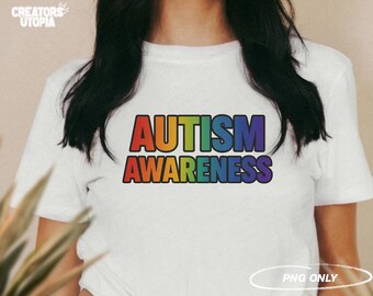 Autismeregenboog, png | Autismebewustzijn kleurrijk ontwerp voor dtf, sublimatie, dtg | Acceptatie en belangenbehartiging autisme | Bewustzijn direct downloaden
