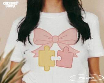 Autism Coquette Bow PNG | Puzzle Piece Ribbon Design for Sublimation | Autism Awareness Month & Support Shirts | Neurodiversity Pride