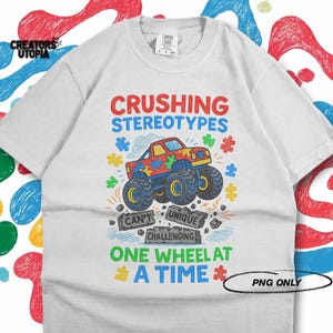 Autisme-monstertruck, png PNGEgg | Verpletterend stereotypenontwerp voor dtf, sublimatie en dtg | Acceptatie en belangenbehartiging autisme | Bewustzijn direct downloaden