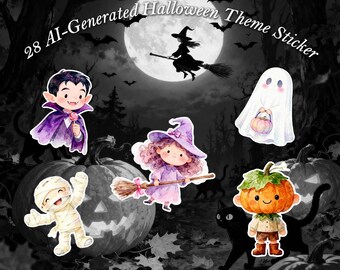 Paquete de pegatinas de Halloween generadas por IA: fantasmas y calabazas pastel (PNG)
