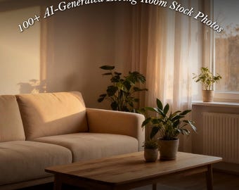 Fotos de stock de salas de estar acogedoras con IA: Diseño de interiores minimalista (descarga digital)
