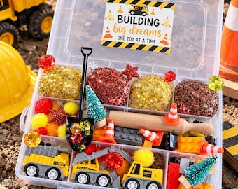 Construction sensory play dough kit gift for boy organic playdoh kid birthday dig builder busy box party favor trucks sensory bin present