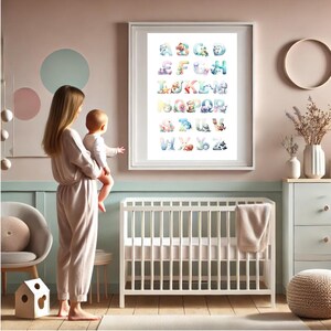 Póster del alfabeto bajo el mar / Arte mural con letras de animales oceánicos / Impresión del alfabeto de la vida marina / Decoración infantil / Arte educativo / Descarga digital