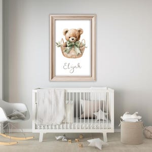 Arte de pared personalizado para guardería de bebés / Impresión con nombre de osito de peluche en acuarela / Bonita decoración para habitación de bebé / Habitación de bebé y guardería - Descarga digital
