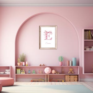 Custom Initial Name Wall Art / Personalized Nursery Pink Bow Prints /  Nursery Wall Printable Art / Pink Bow Nursery Art / Playroom / Kids