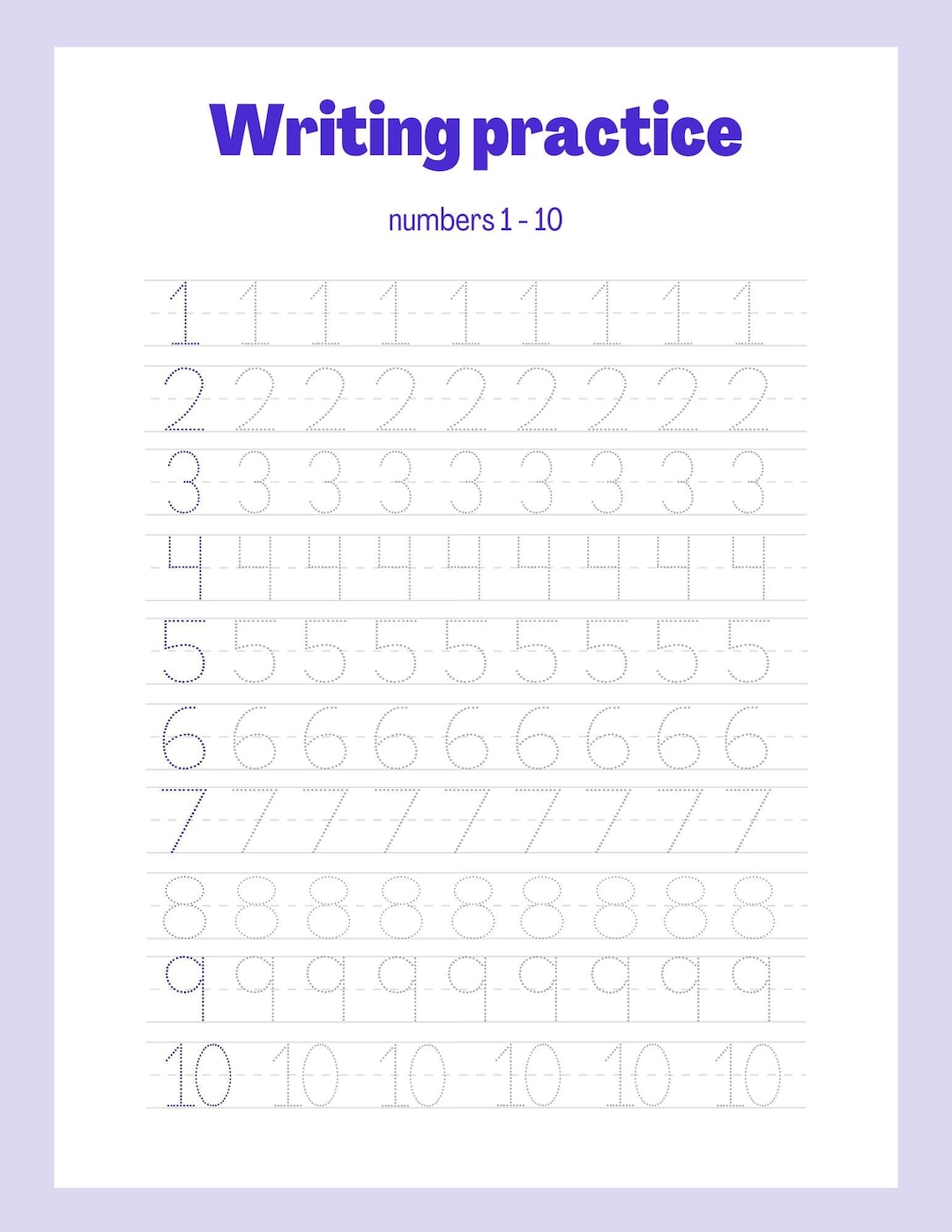 Printable Writing Practice Worksheets / Numbers Tracing Formation for ...