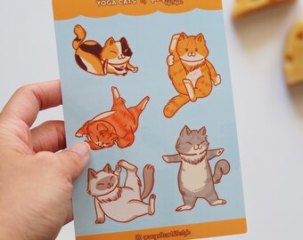 Yoga Cat Sticker Sheet – Cute Relaxing Cat Stickers for Planners, Journals, Laptops Water Bottles – Kawaii Yoga Gift for Cat Lovers
