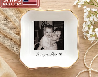 Personalized Photo Ring Dish, Custom Ceramic Trinket Tray, Mother's Day Gift