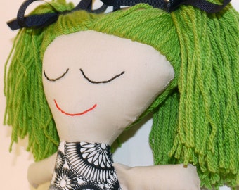 Handmade Punk Rock Rag Doll.  Super cute and ready to ship. OOAK. Unique gift. black & white. handmade. Emo Goth