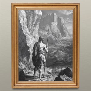 Stampa di Odisseo / Stampa artistica della mitologia greca / Arte murale in stile incisione eroica / Dimensioni A5 e A4 / Carta spessa per belle arti / Decorazione dell'antica Grecia